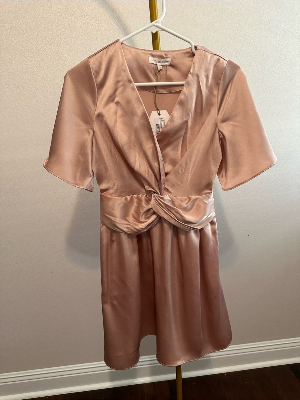 Free the Roses Rose Blush Satin Twist-Waist Mini Dress